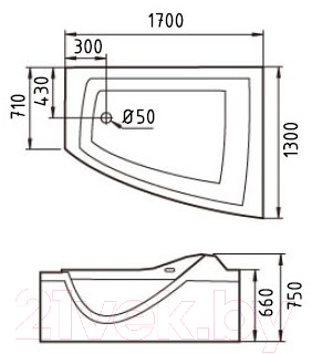 Ванна акриловая Gemy, G9056 K R 170x130 
Ванна акриловая Gemy, G9056 K R 170x130