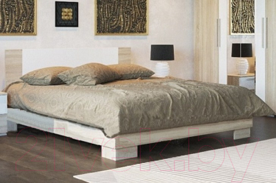 Двуспальная кровать SV-мебель Спальня Лагуна 2 Ж 160x200 (дуб сонома/белый глянец)