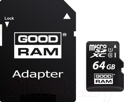 

Карта памяти Goodram, microSDXC (Class 10) UHS-I 64GB + адаптер (M1AA-0640R11)