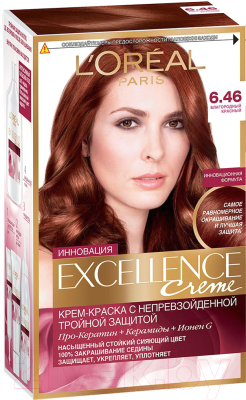 

Крем-краска для волос L'Oreal Paris, Рыжий;шатен, Color Excellence 6.46