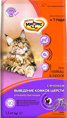

Корм для кошек Мнямс, Hairball & Indoor с ягненком / 704017