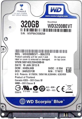 

Жесткий диск Western Digital, Scorpio 320GB (WD3200BEVT)