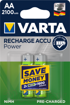 

Комплект аккумуляторов Varta, ACCU R2U AA 2100mAh BLI 2 (56706101402)
