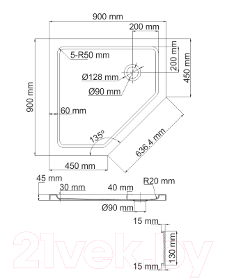 

Душевой поддон Wasserkraft, Isen 26T11