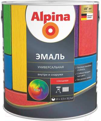 

Эмаль Alpina, Белый;прозрачный, Универсальная. База 1