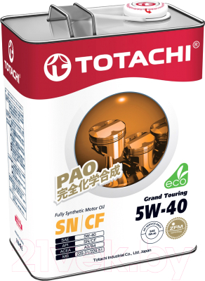 

Моторное масло Totachi, Grand Touring Fully Synthetic PAO 5W40 SN/CF / 4562374690844